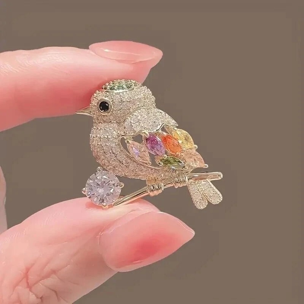 Sparkling Magpie Bird Brooch Pin-Rhinestone Crystal Jewelry for Women Dress/Coat - Picture 4 of 6
